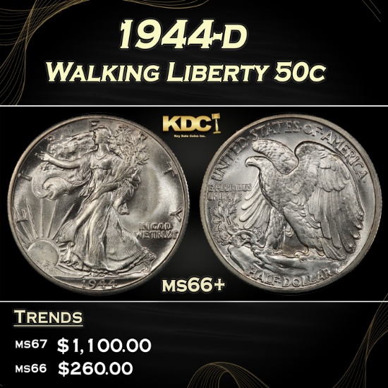 1944-d Walking Liberty Half Dollar 50c ms66+ SEGS