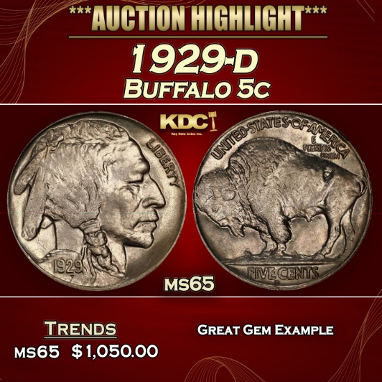 1929-d Buffalo Nickel 5c ms65 SEGS