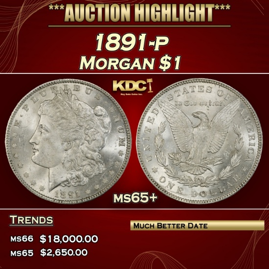 1891-p Morgan Dollar $1 ms65+ SEGS