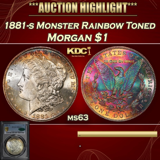 PCGS 1881-s Morgan Dollar Monster Rainbow Toned $1 ms63 PCGS