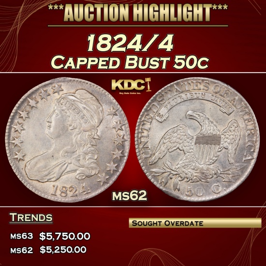 1824/4 Capped Bust Half Dollar 50c ms62 USCG