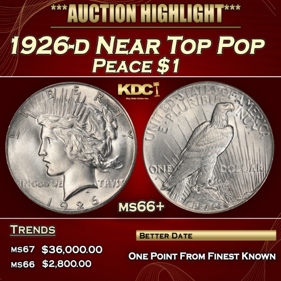 1926-d Peace Dollar Near Top Pop $1 ms66+ SEGS
