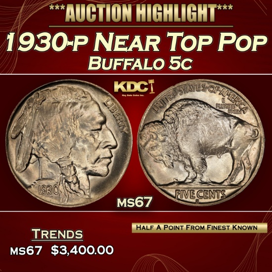 1930-p Buffalo Nickel Near Top Pop 5c ms67 SEGS