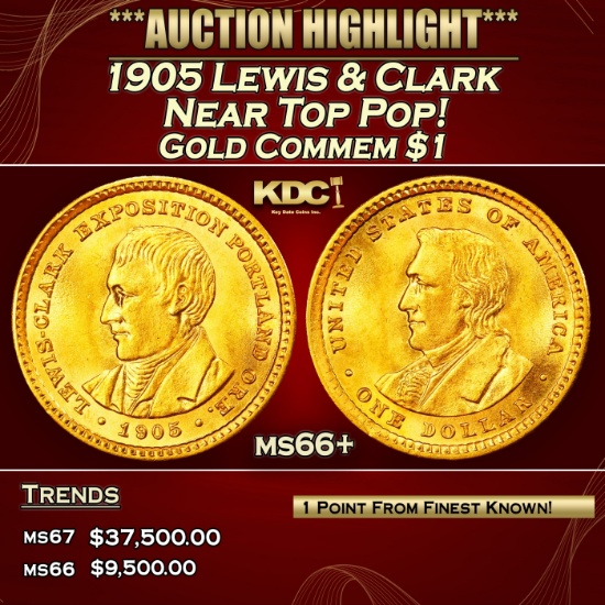 1905 Lewis & Clark Gold Commem Dollar Near Top Pop! 1 ms66+ SEGS
