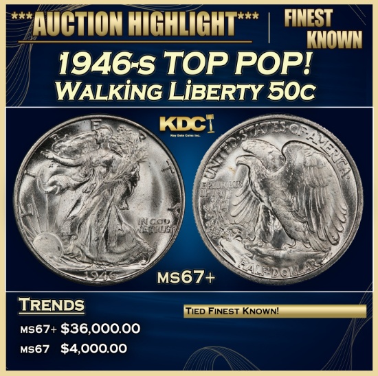 1946-s Walking Liberty Half Dollar TOP POP! 50c ms67+ SEGS