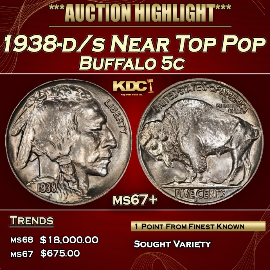 1938-d/s Buffalo Nickel Near Top Pop 5c ms67+ SEGS