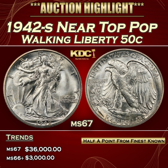 1942-s Walking Liberty Half Dollar Near Top Pop 50c ms67 SEGS