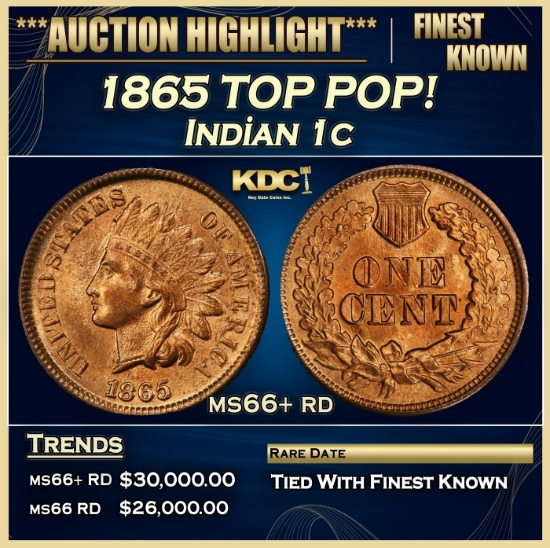 1865 Indian Cent TOP POP! 1c ms66+ rd SEGS