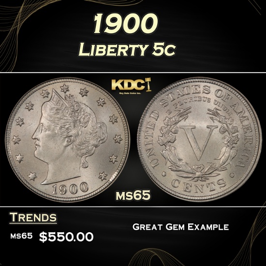 1900 Liberty Nickel 5c Grades ms65