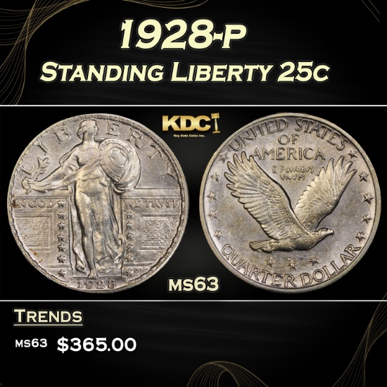 1928-p Standing Liberty Quarter 25c Grades ms63
