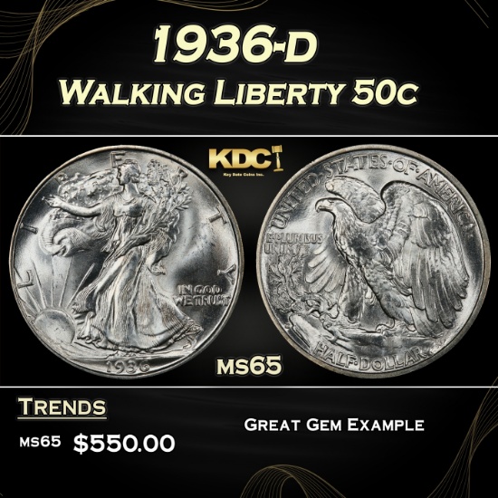 1936-d Walking Liberty Half Dollar 50c Grades GEM Unc