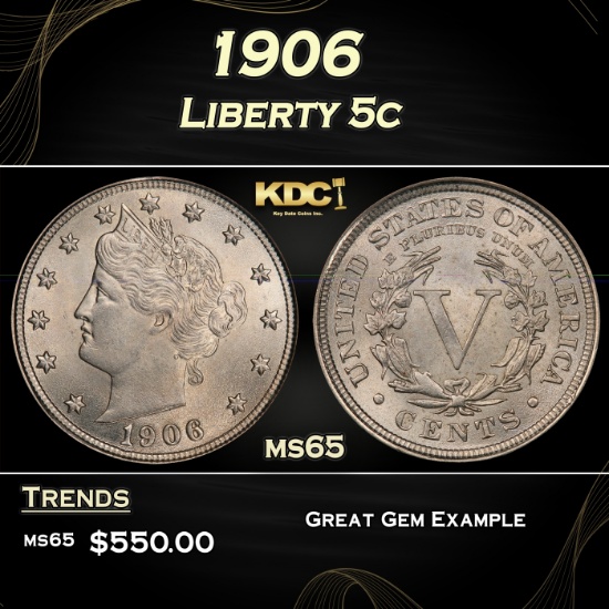 1906 Liberty Nickel 5c Grades ms65