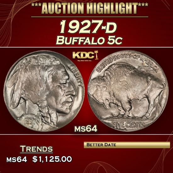 1927-d Buffalo Nickel 5c ms64 SEGS