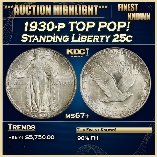 1930-p Standing Liberty Quarter TOP POP! 25c ms67+ SEGS