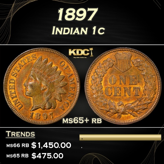 1897 Indian Cent 1c Grades ms65+ rb