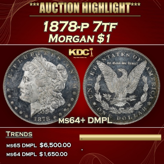 1878-p 7tf Morgan Dollar $1 ms64+ DMPL SEGS