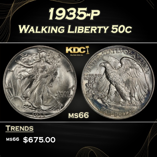 1935-p Walking Liberty Half Dollar 50c Grades GEM+ Unc