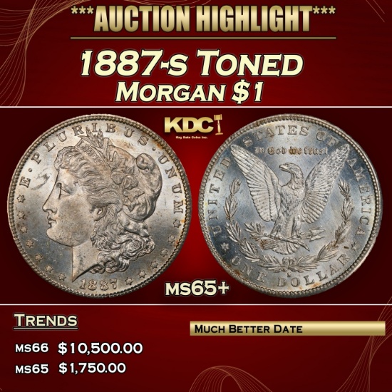 1887-s Morgan Dollar Toned $1 ms65+ SEGS