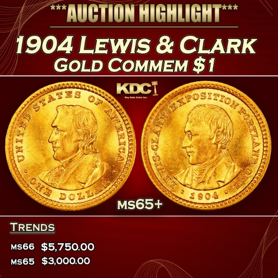 1904 Lewis & Clark Gold Commem Dollar 1 ms65+ SEGS