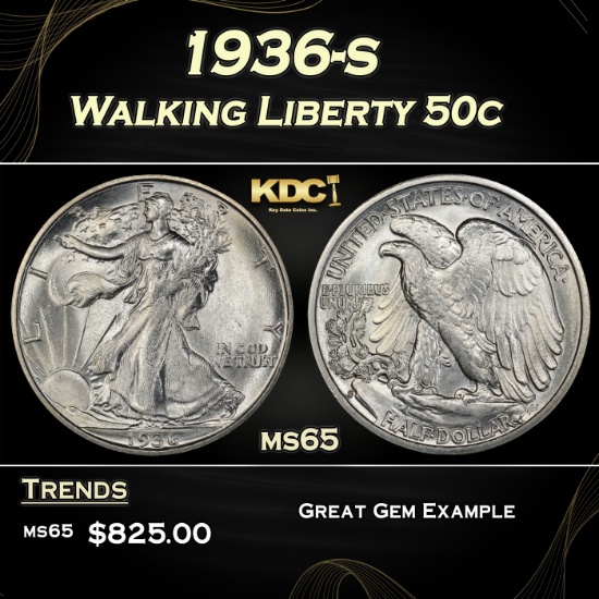 1936-s Walking Liberty Half Dollar 50c Grades GEM Unc
