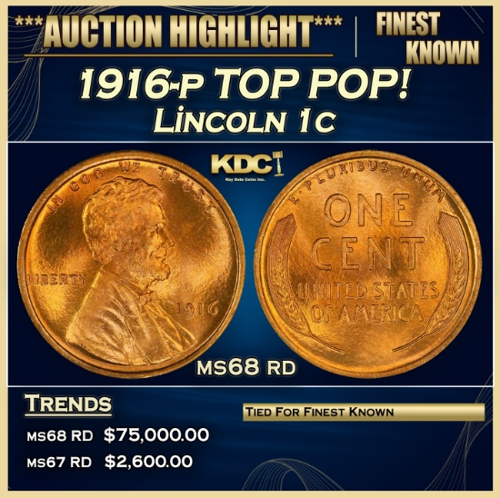 1916-p Lincoln Cent TOP POP! 1c ms68 rd SEGS