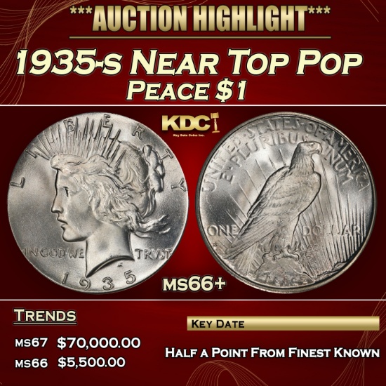 1935-s Peace Dollar Near Top Pop $1 ms66+ SEGS