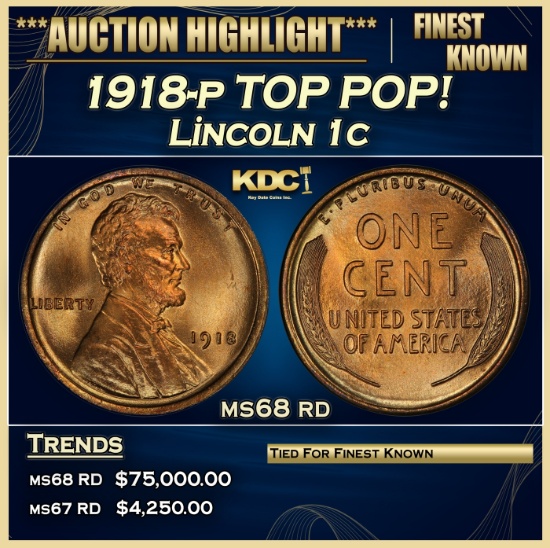1918-p Lincoln Cent TOP POP! 1c ms68 rd SEGS