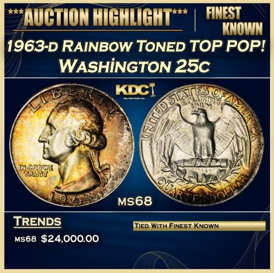1963-d Washington Quarter Rainbow Toned TOP POP! 25c ms68 SEGS