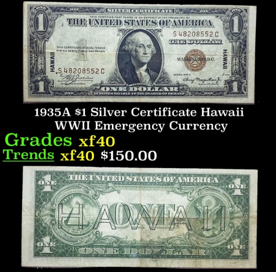1935A $1 Silver Certificate Hawaii WWII Emergency Currency Grades xf