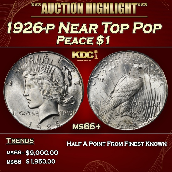 1926-p Peace Dollar Near Top Pop $1 ms66+ SEGS