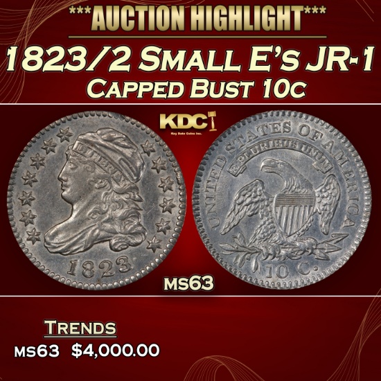 1823/2 Capped Bust Dime Small E's JR-1 10c ms63 SEGS