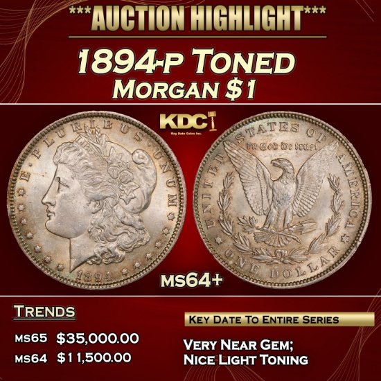 1894-p Morgan Dollar Toned $1 ms64+ SEGS