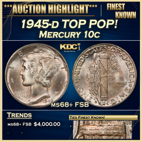 1945-d Mercury Dime TOP POP! 10c ms68+ FSB SEGS