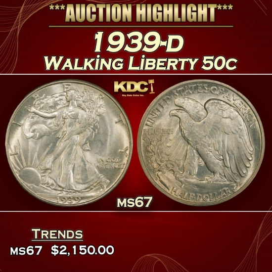 1939-d Walking Liberty Half Dollar 50c ms67 SEGS