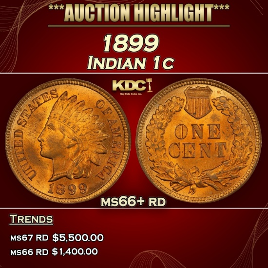 1899 Indian Cent 1c ms66+ rd SEGS