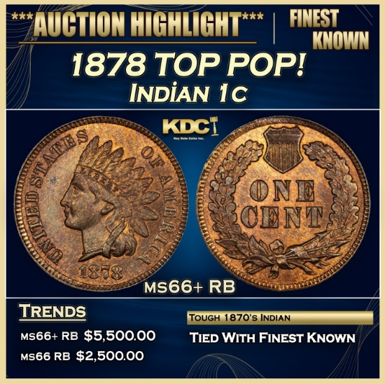 1878 Indian Cent TOP POP! 1c ms66+ RB SEGS