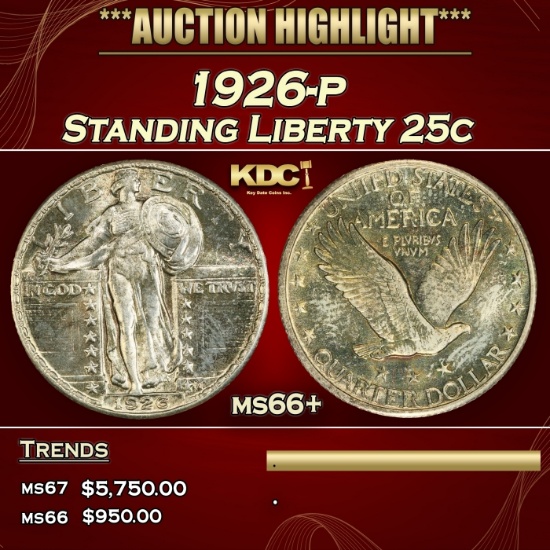 1926-p Standing Liberty Quarter 25c ms66+ SEGS