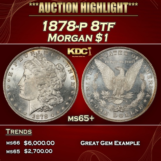 1878-p 8tf Morgan Dollar $1 ms65+ SEGS