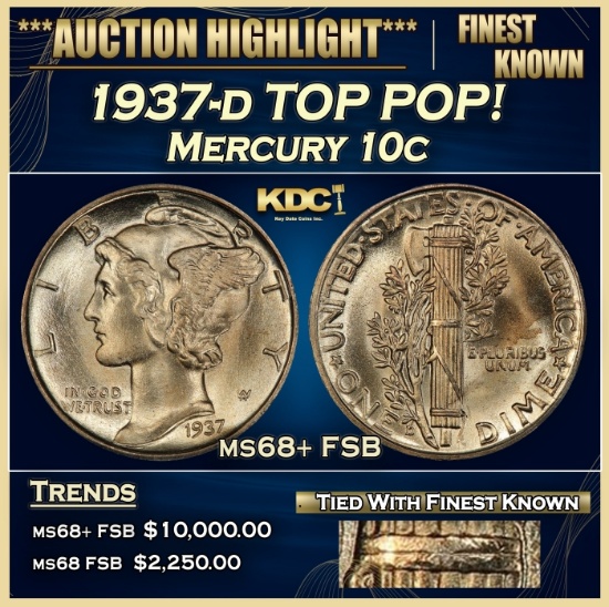 1937-d Mercury Dime TOP POP! 10c ms68+ FSB SEGS