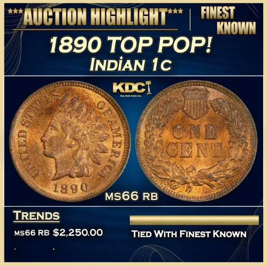 1890 Indian Cent TOP POP! 1c ms66 rb SEGS