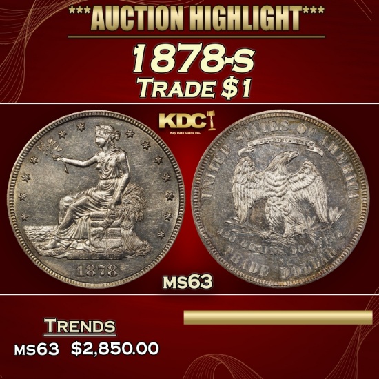 1878-s Trade Dollar $1 ms63 USCG