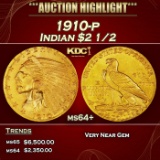 1910-p Gold Indian Quarter Eagle $2 1/2 ms64+ SEGS