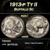 1913-p Ty II Buffalo Nickel 5c Grades ms65