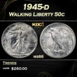 1945-d Walking Liberty Half Dollar 50c Grades GEM+ Unc