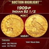 1909-p Gold Indian Quarter Eagle $2 1/2 ms64+ SEGS