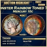 1938-p Mercury Dime Monster Rainbow Toned TOP POP! 10c ms68+ SEGS