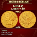 1861-p Gold Liberty Half Eagle $5 ms62 USCG