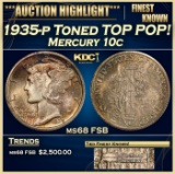 1935-p Mercury Dime Toned TOP POP! 10c ms68 FSB SEGS