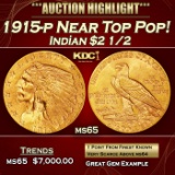 1915-p Gold Indian Quarter Eagle Near Top Pop! $2 1/2 ms65 SEGS