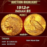 1912-p Gold Indian Half Eagle $5 ms64+ USCG